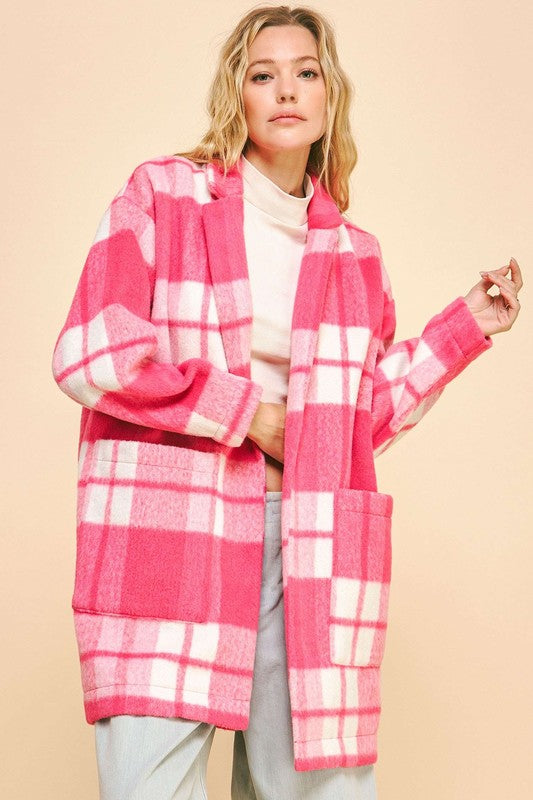 Outfit Flow - Davi & Dani Plaid Open Front Drop Shoulder Longline Coat