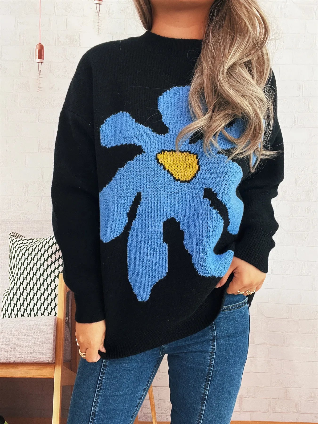 Flower Dropped Shoulder Sweater Trendsi