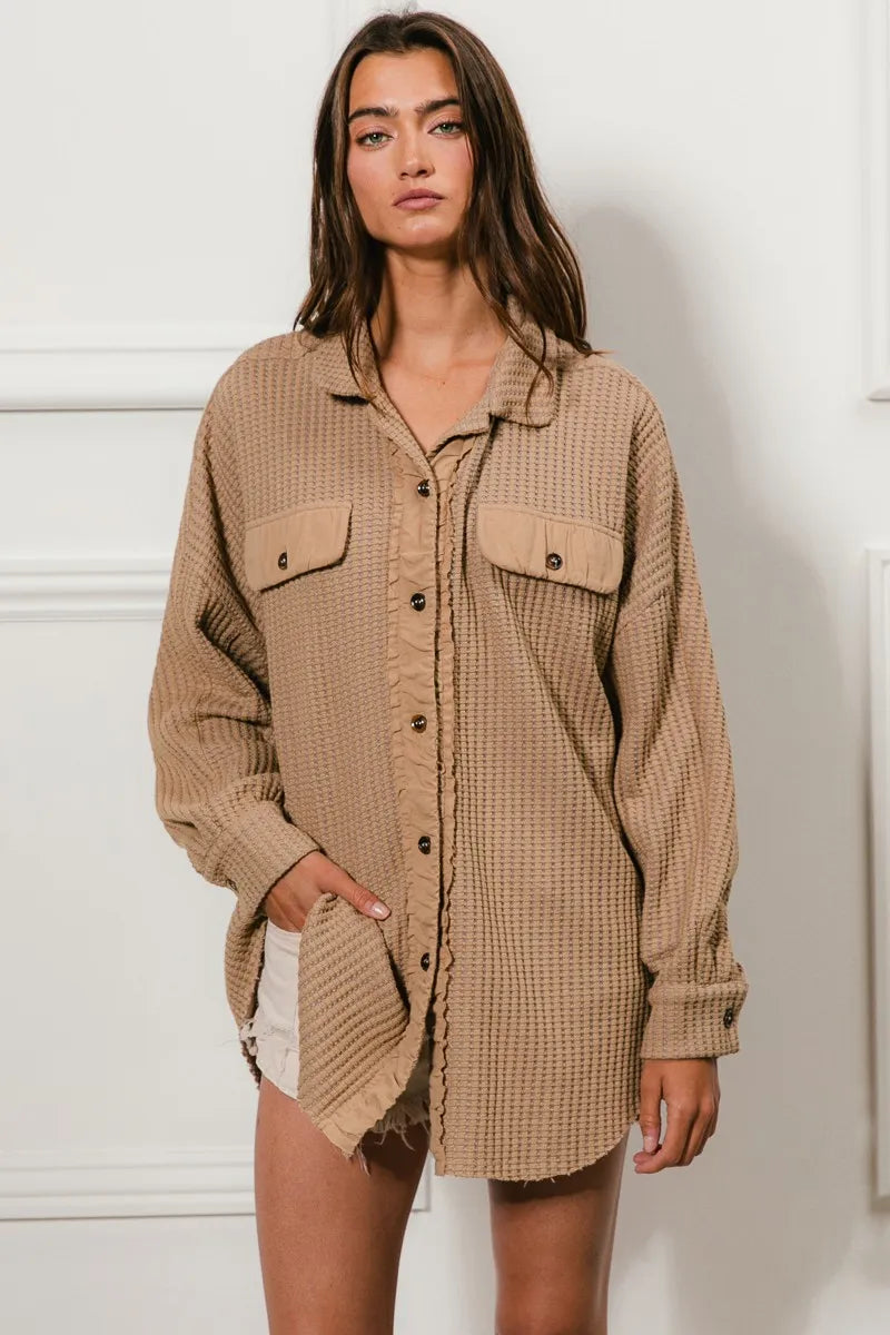BiBi Heavy Waffle Oversized Shacket OutfitFlow