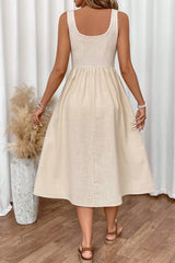 Ribbed Bodice Sleeveless Midi Dress OutfitFlow