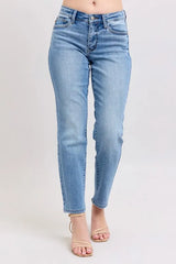 Judy Blue Full Size Mid Rise Vintage Wash Slim Jeans with Cell Phone Pocket Plus Size MD OutfitFlow
