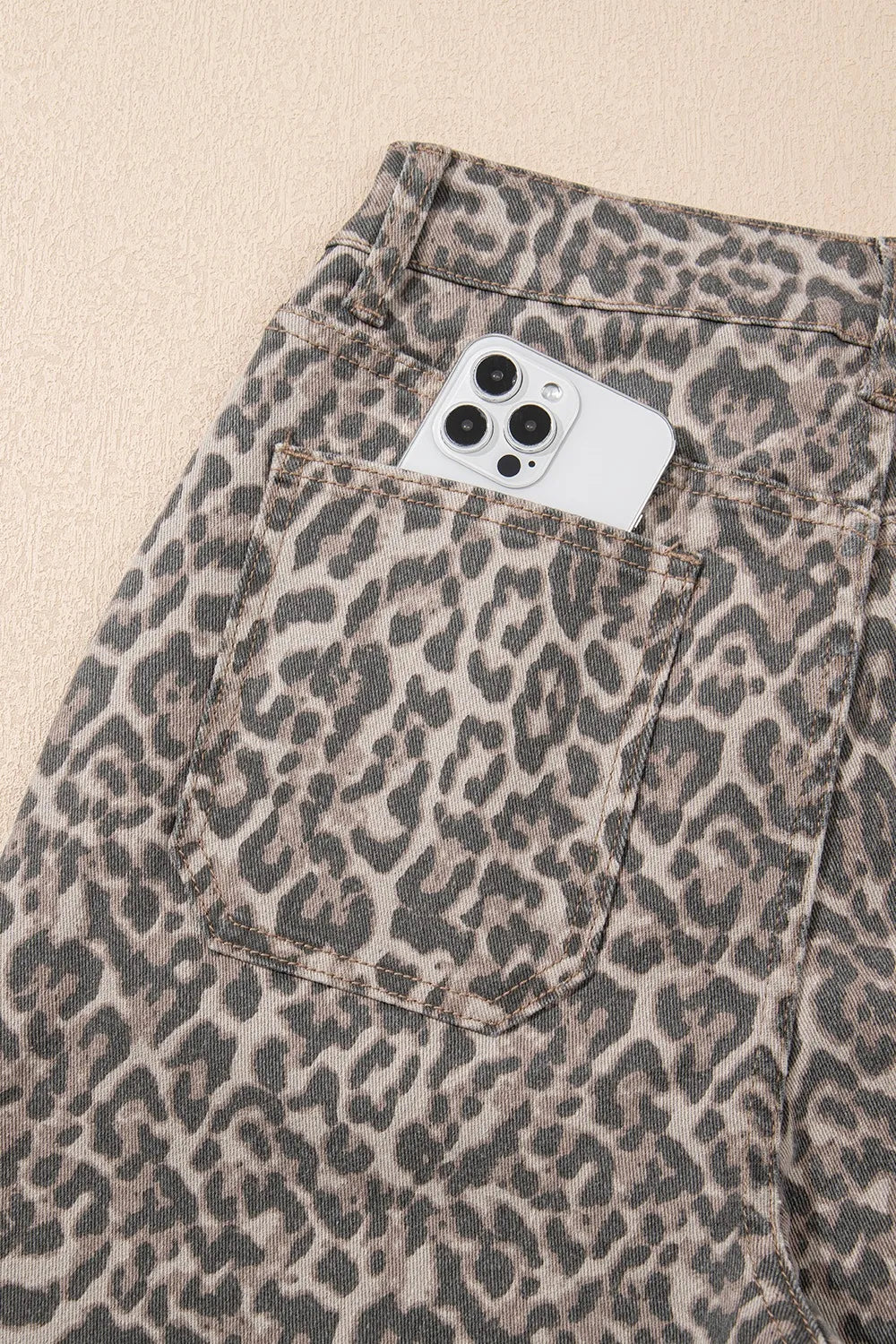 Leopard Frayed Edge Wide Leg High Waist Jeans OutfitFlow