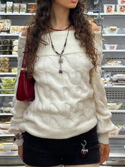 Cable Knit Off-Shoulder Sweater Trendsi