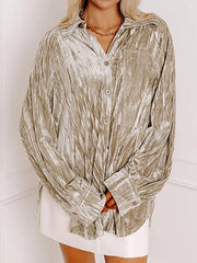 Velvet Button-Down Long Sleeve Shirt Ivory OutfitFlow