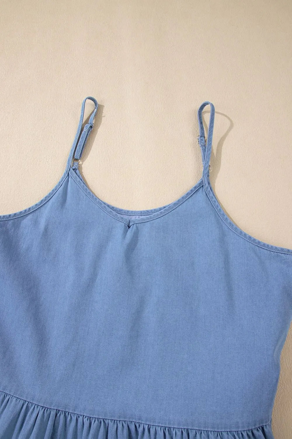 Ruffled Spaghetti Straps Denim Tank Top OutfitFlow
