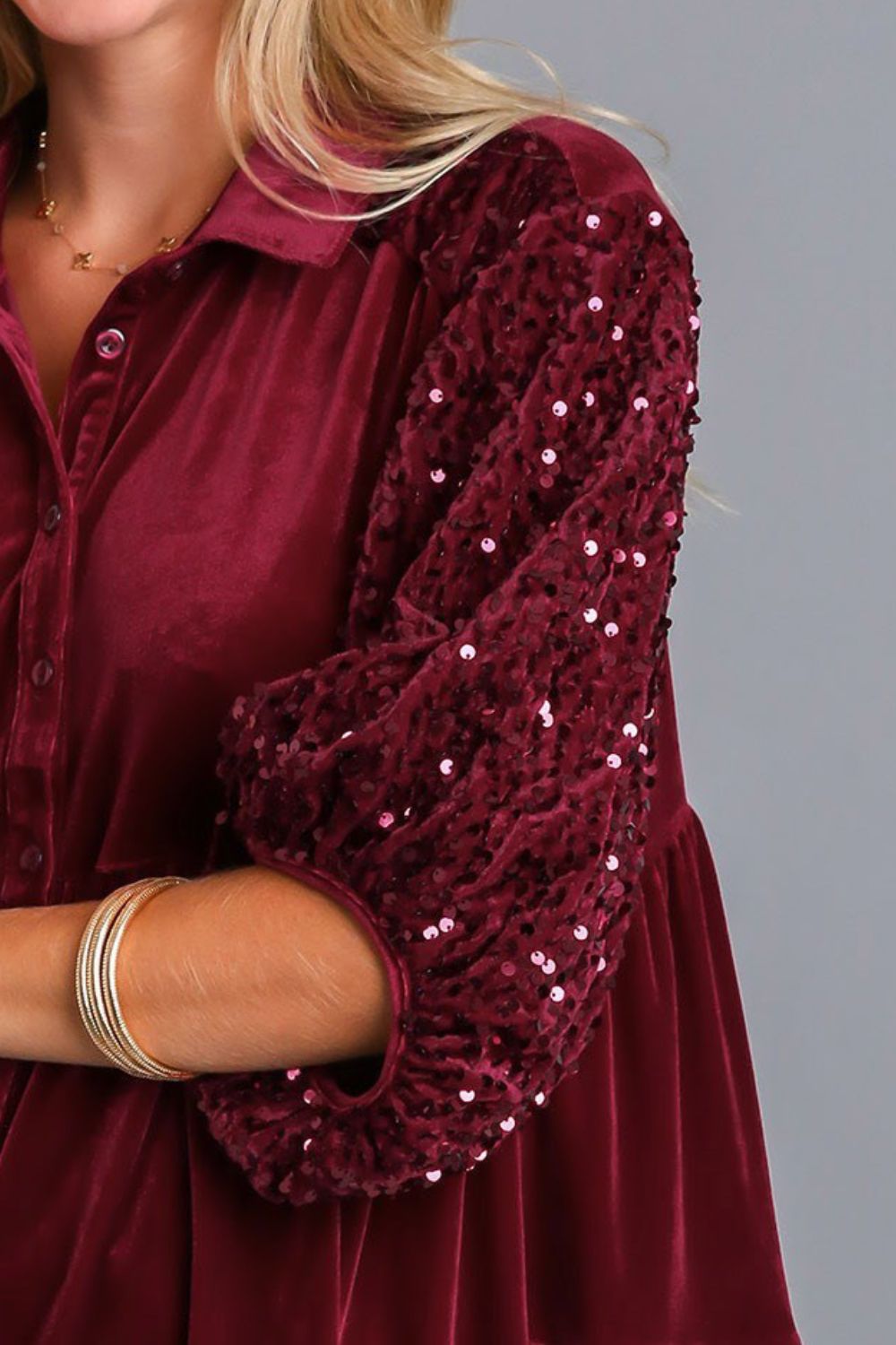 Outfit Flow - Umgee Sequin Detail Tiered Back Half Sleeve Shirt