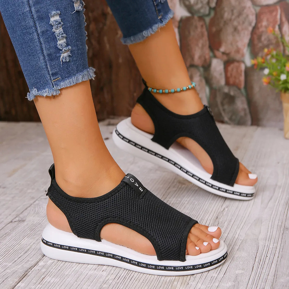 Mesh Open Toe Platform Sandals OutfitFlow