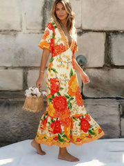 Floral Print V-Neck Maxi Dress Trendsi