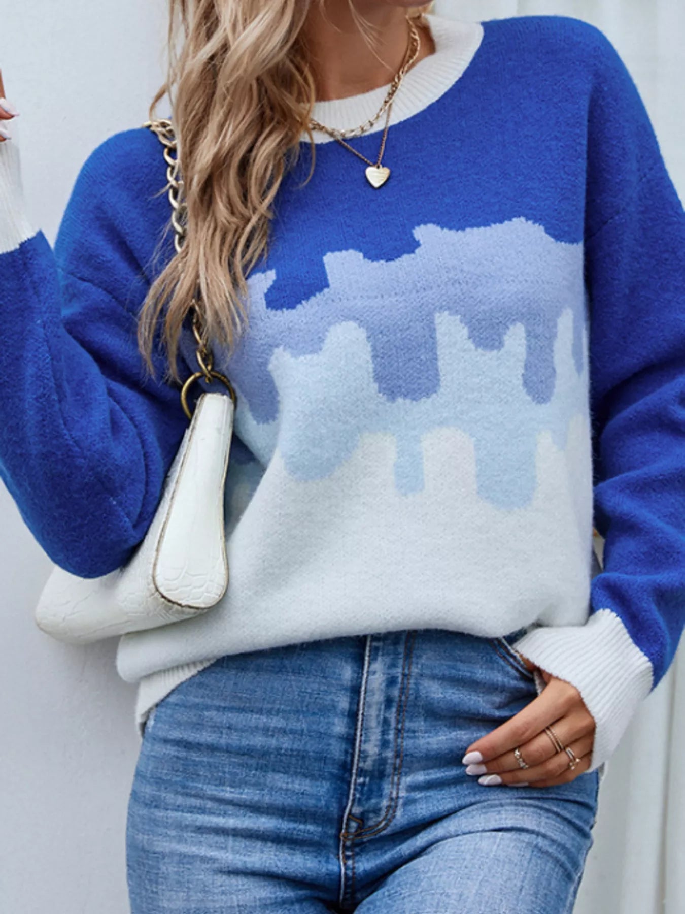 Contrast Round Neck Sweater Trendsi