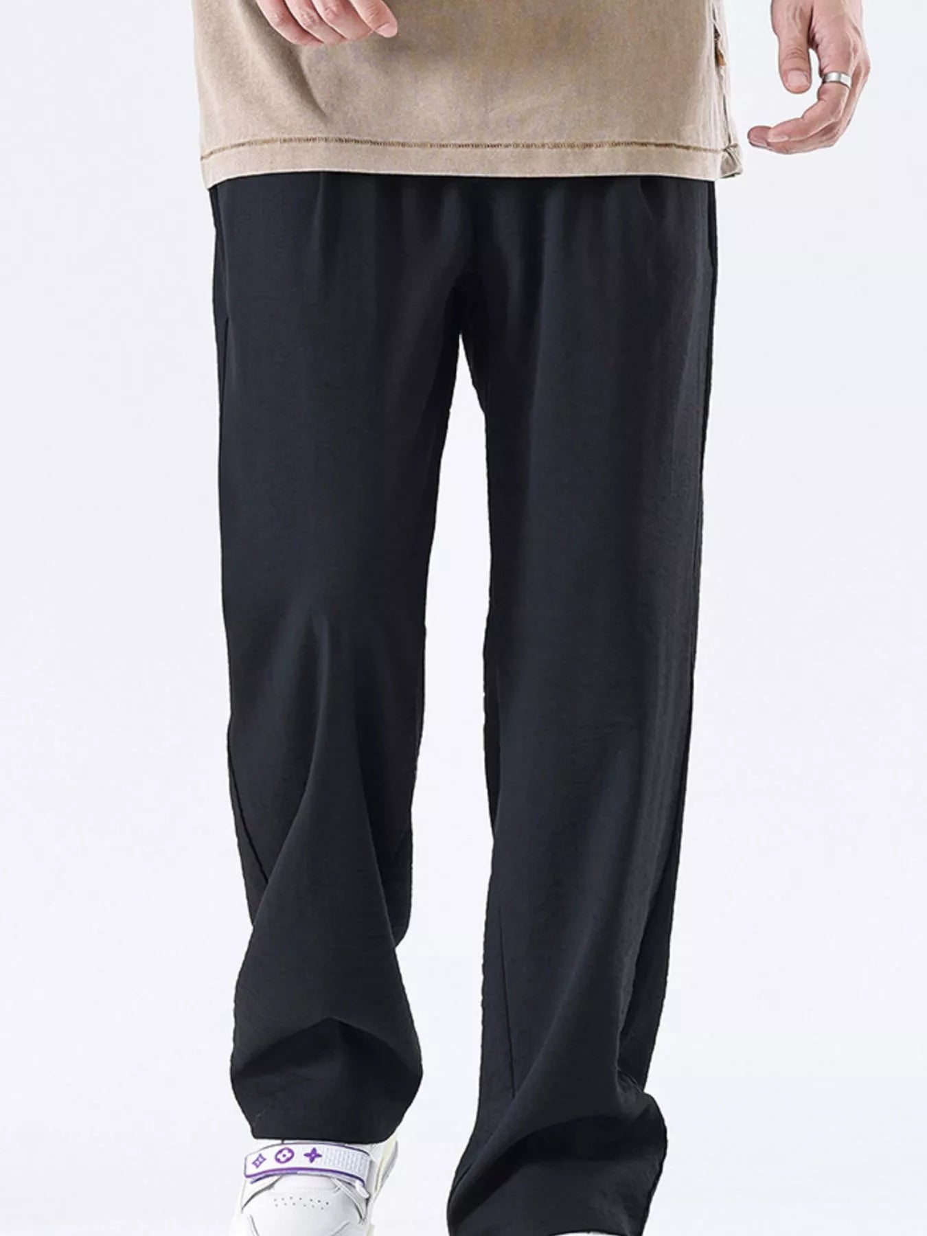 Men's Full Size Relaxed Fit Wide Leg Casual Pants Plus Size Black OutfitFlow