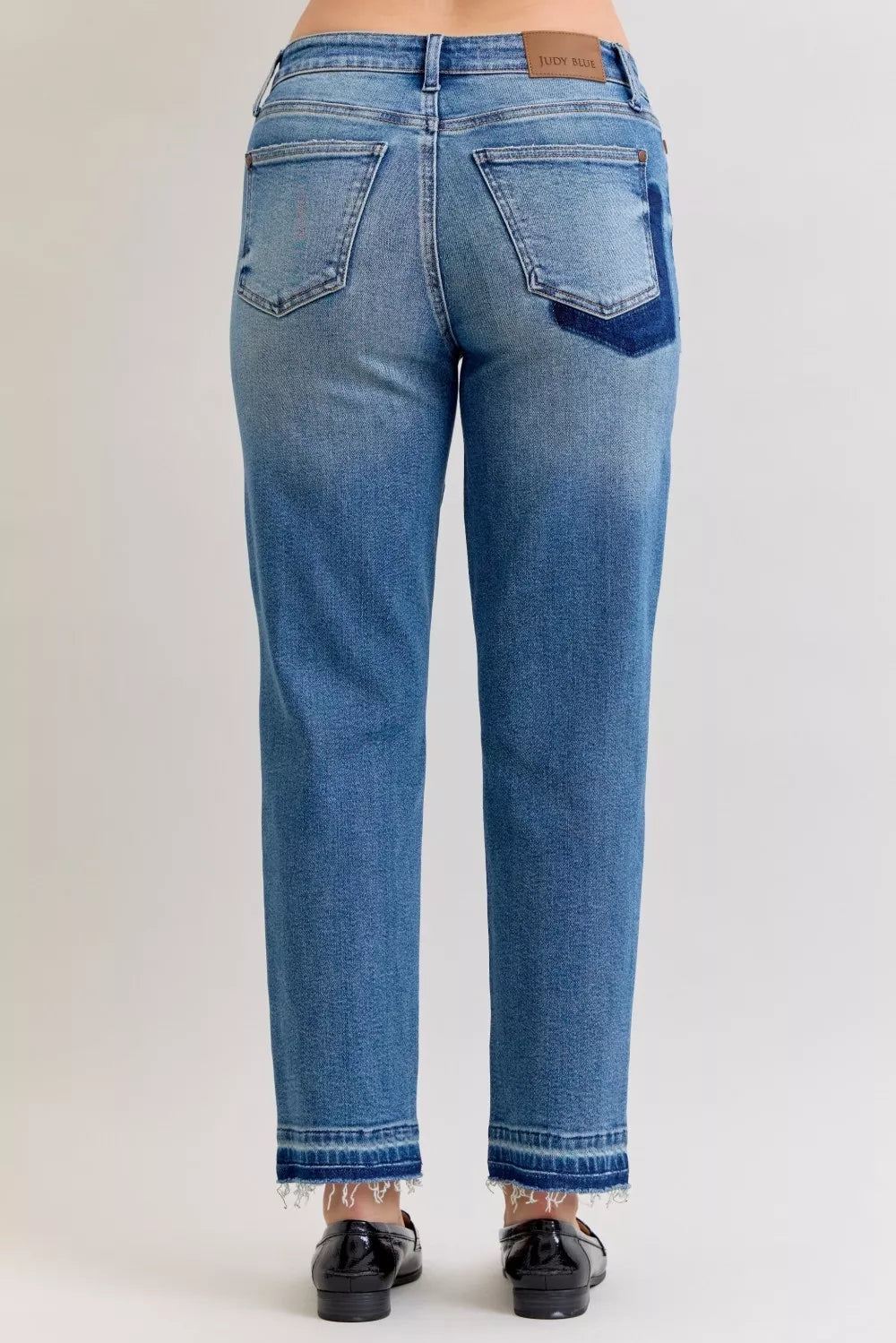 Judy Blue Full Size Mid Rise Bf Patch & Repair Destroy Release Hem Jeans Plus Size OutfitFlow