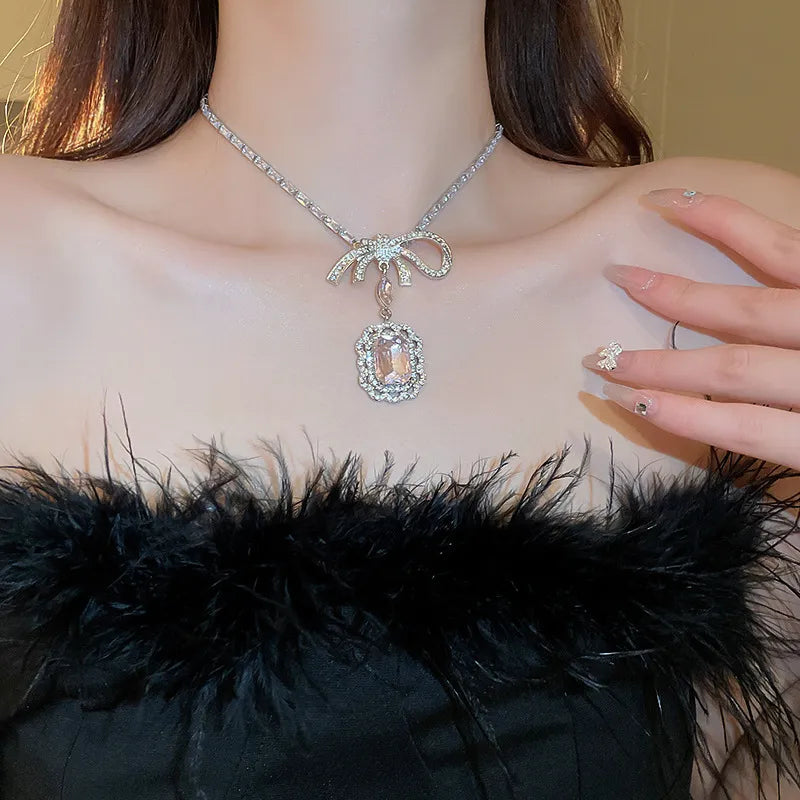 Alloy Crystal Geometric Pendant Necklace OutfitFlow