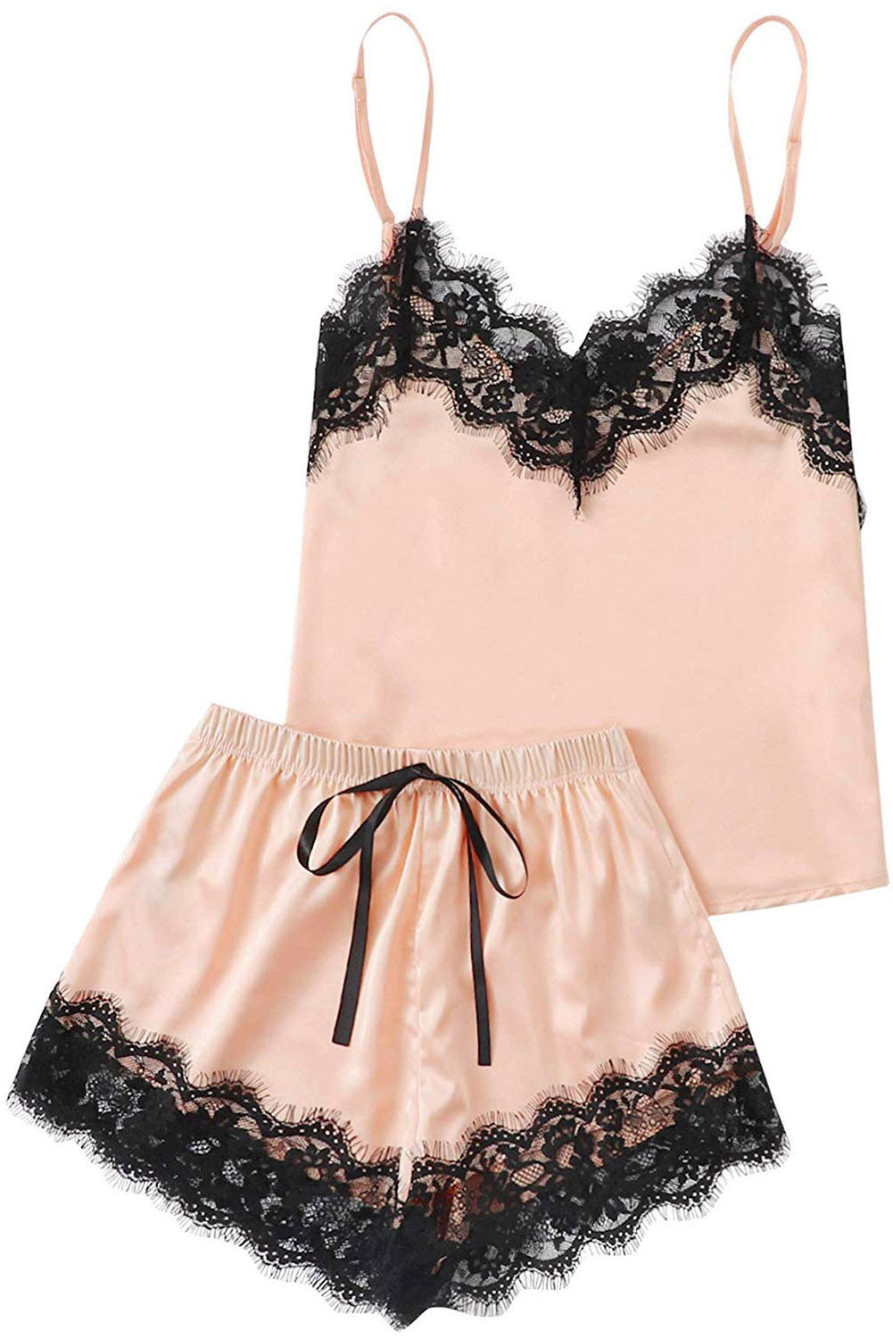 Outfit Flow - Lace Detail Spaghetti Strap Top and Shorts Lounge Set