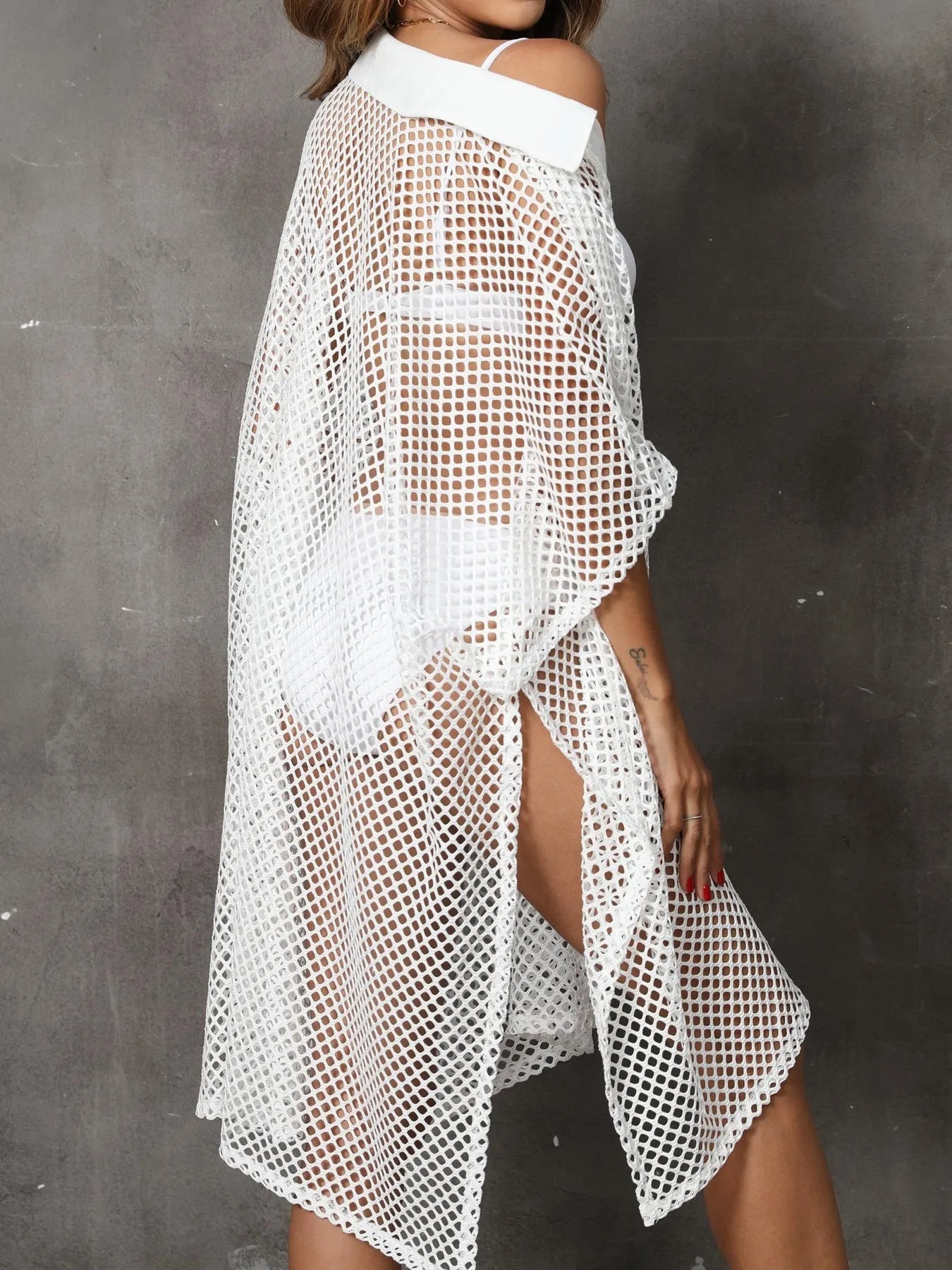 Sheer Mesh Button Up Cover Up OutfitFlow