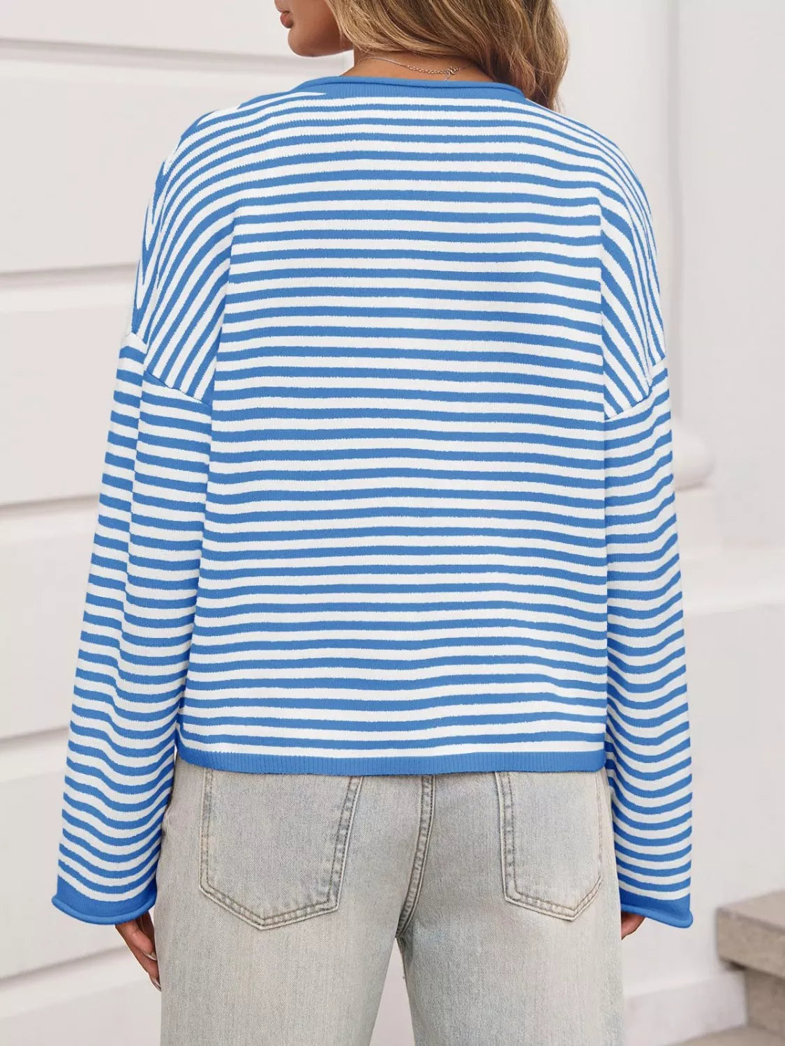 Striped Button-Down Knit Cardigan OutfitFlow