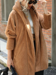 Open Front Hooded Teddy Coat OutfitFlow