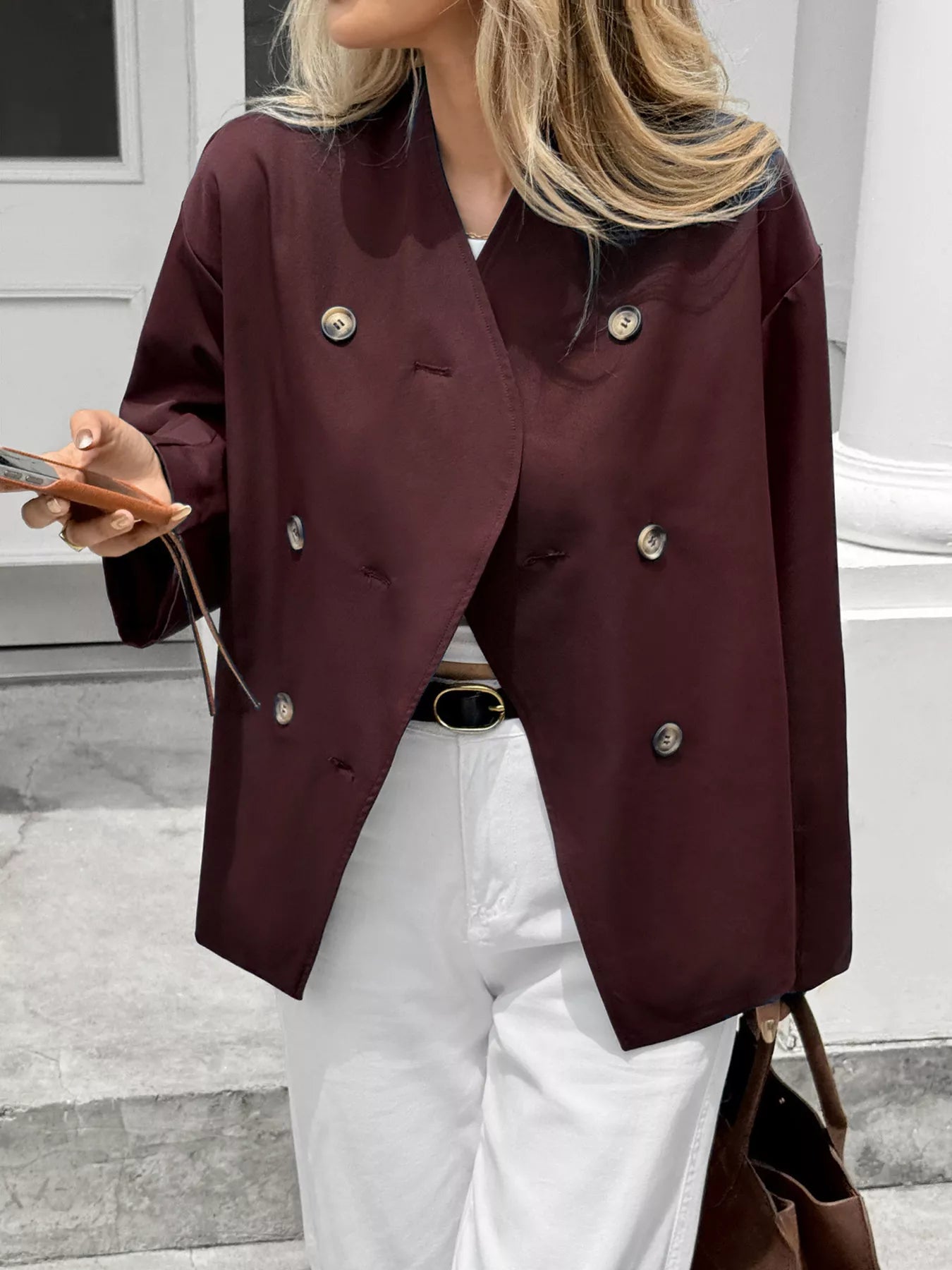 Double-Breasted Long Sleeve Jacket OutfitFlow