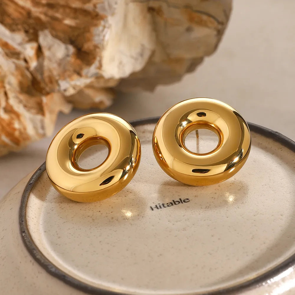 Stainless Steel Cutout Round Shape Earrings OutfitFlow