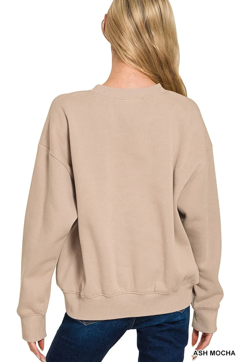 Zenana Fleece Long Sleeve Sweatshirts & Shorts Set OutfitFlow
