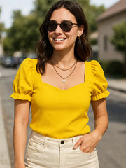 Sweetheart Neck Short Sleeve Top OutfitFlow