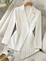 One Button Asymmetric Pleated Hem Blazer OutfitFlow