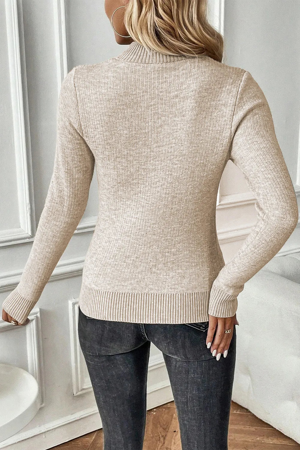 Mock Neck Long Sleeve Sweater OutfitFlow