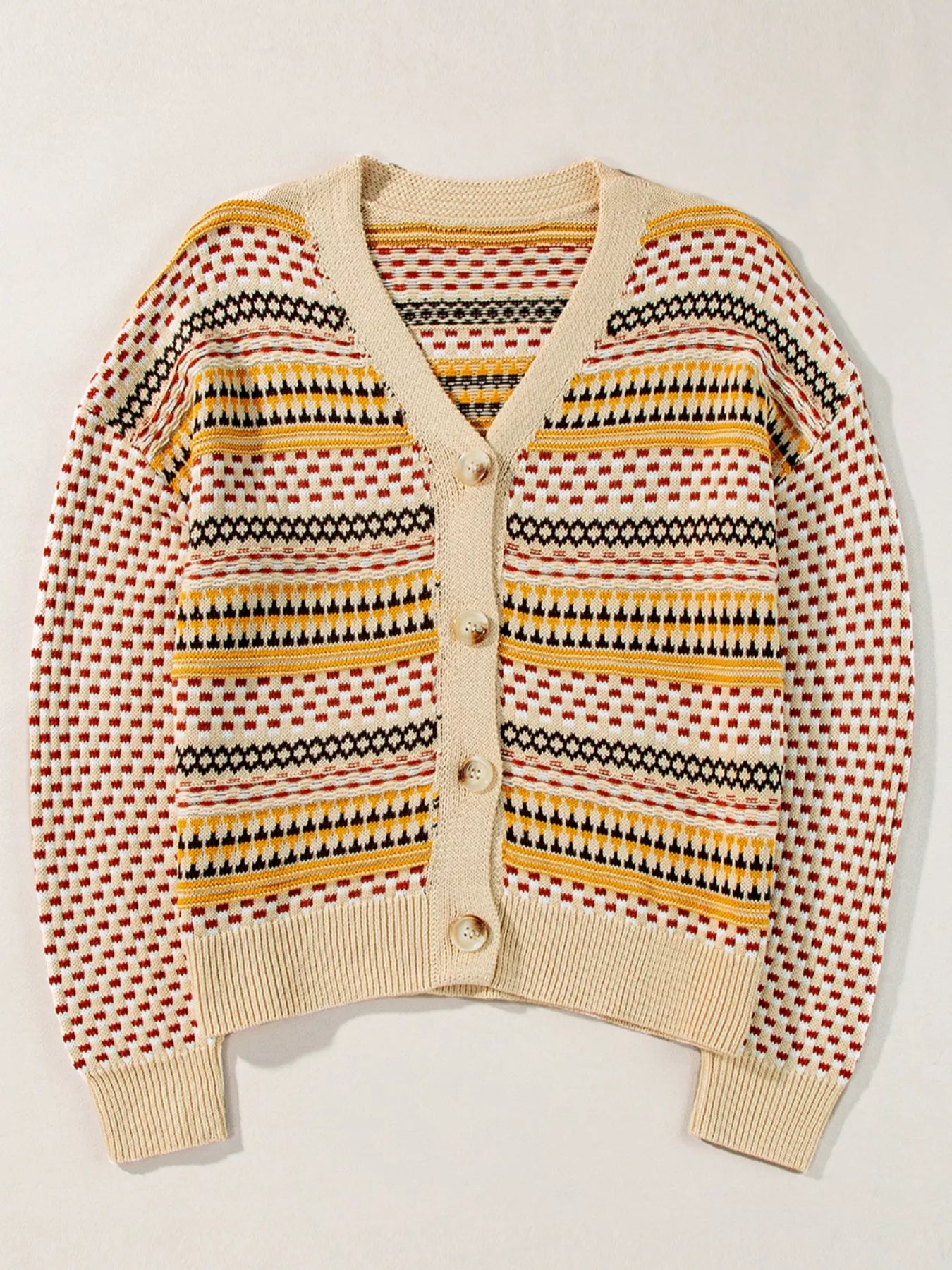 Vintage Patterned Button-Down Cardigan Trendsi