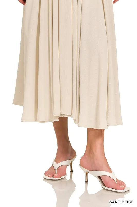 Zenana Woven Crinkle Gauze Crop Tee and Skirt Set OutfitFlow