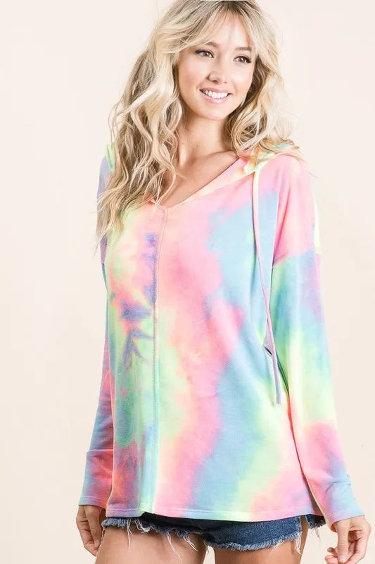 BiBi Tie Dye Terry Long Sleeve Hoodie OutfitFlow