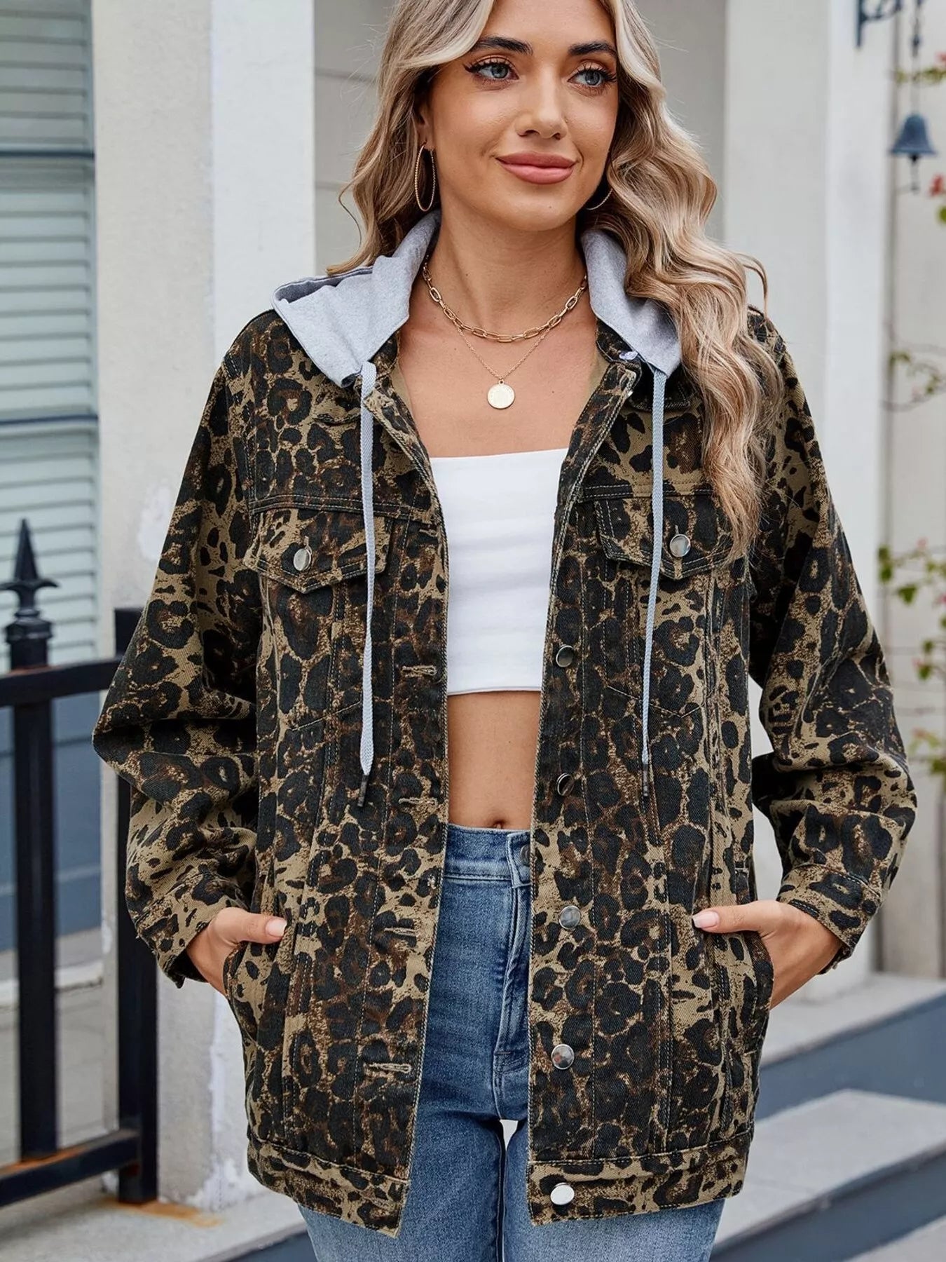 Button Up Long Sleeve Denim Jacket OutfitFlow