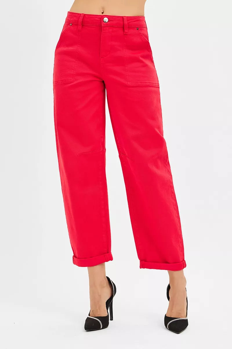 RISEN High Rise Ankle Cuffed Barrel Pants OutfitFlow