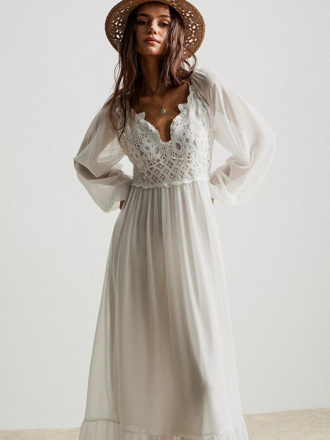 Boho Chic Crochet Lace Maxi Dress OutfitFlow