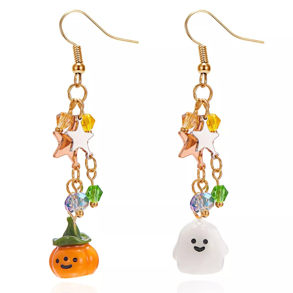 Halloween Asymmetrical Pumpkin Ghost Earrings OutfitFlow