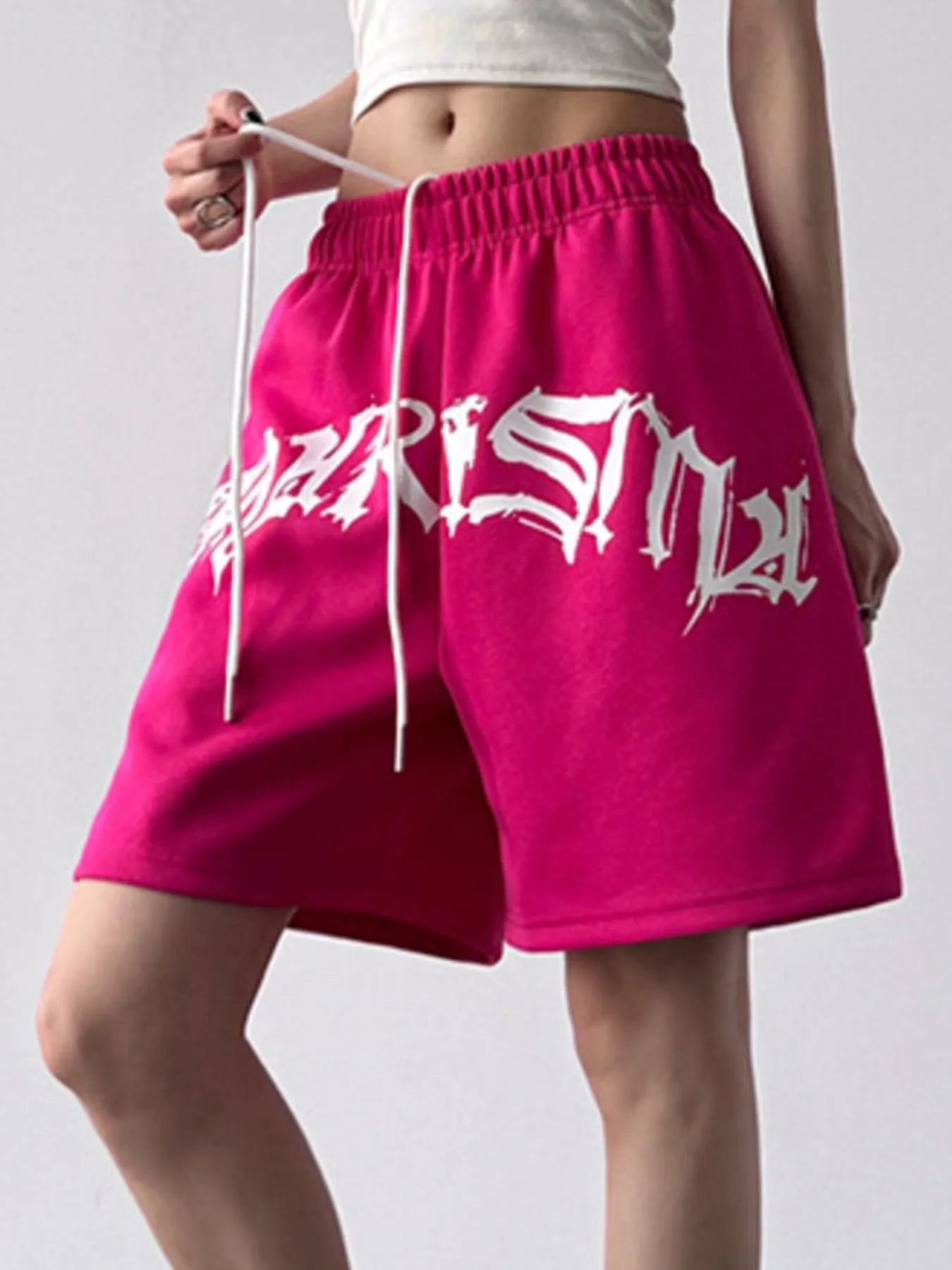 Oversized Drawstring Letter Shorts OutfitFlow