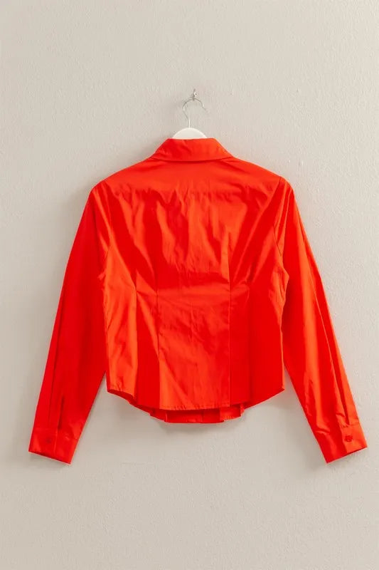 HYFVE Long Sleeve Pleated Waist Poplin Shirt OutfitFlow