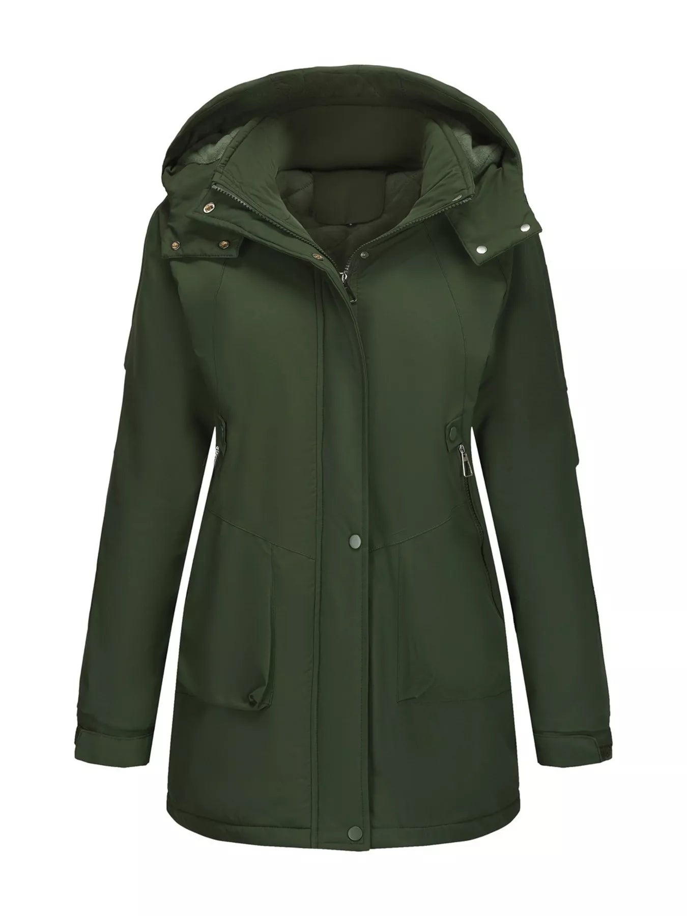 Full Size Hooded Mid-Length Windproof Outerwear Plus Size Army Green OutfitFlow