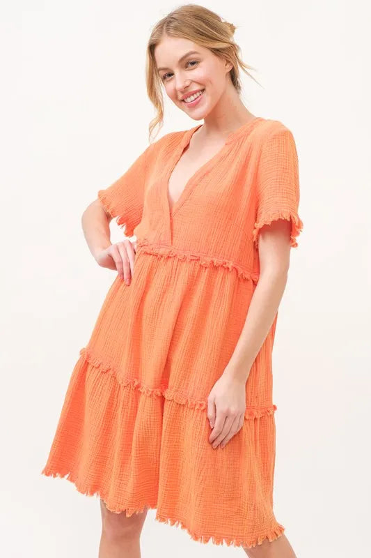 And The Why Washed Frayed Detail Tiered Dress OutfitFlow