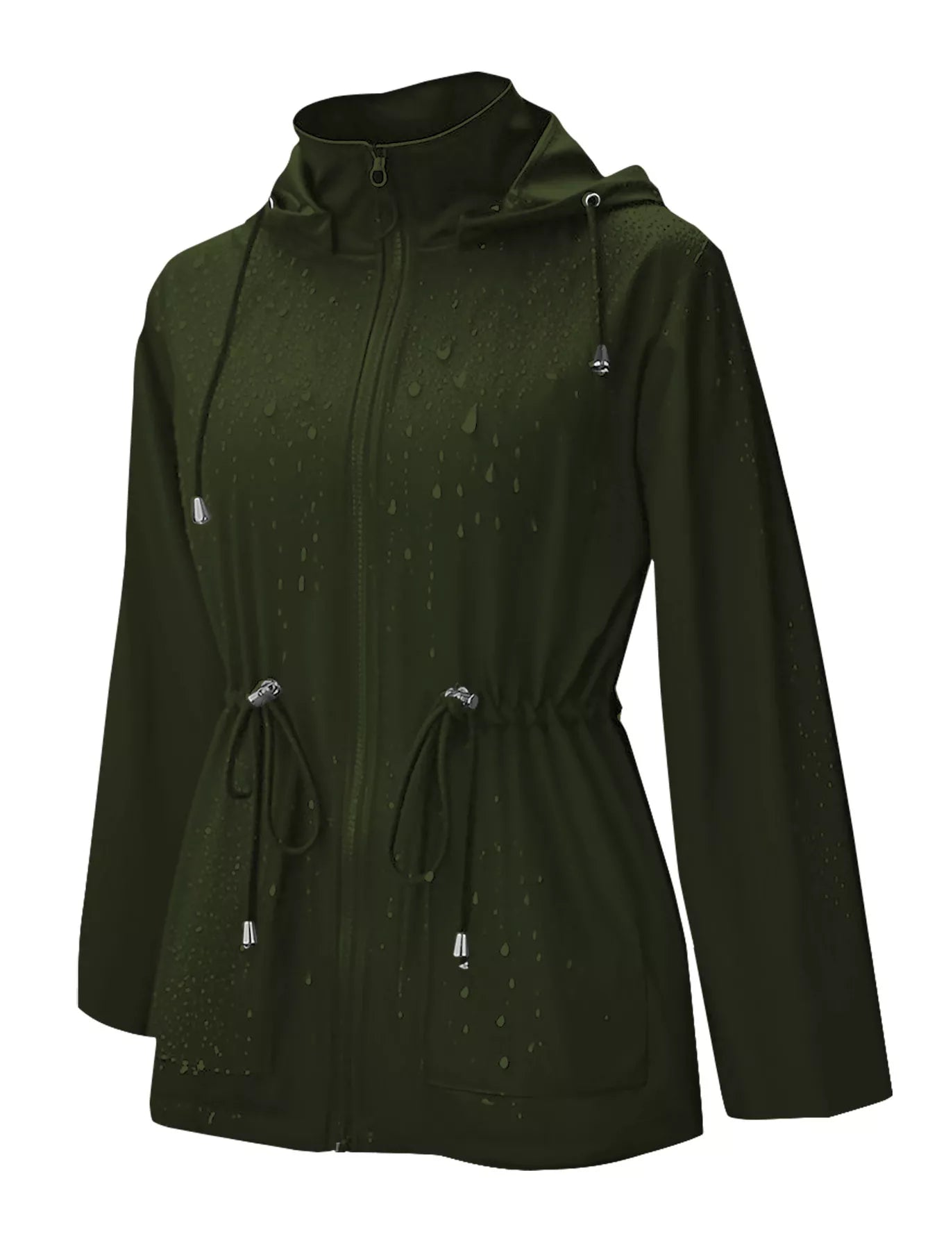 Zip Up Waterproof Hooded Outerwear Military Green OutfitFlow