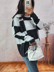 Color Block Round Neck Sweater OutfitFlow