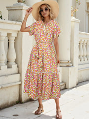 Floral Print Ruffle Hem Midi Dress OutfitFlow