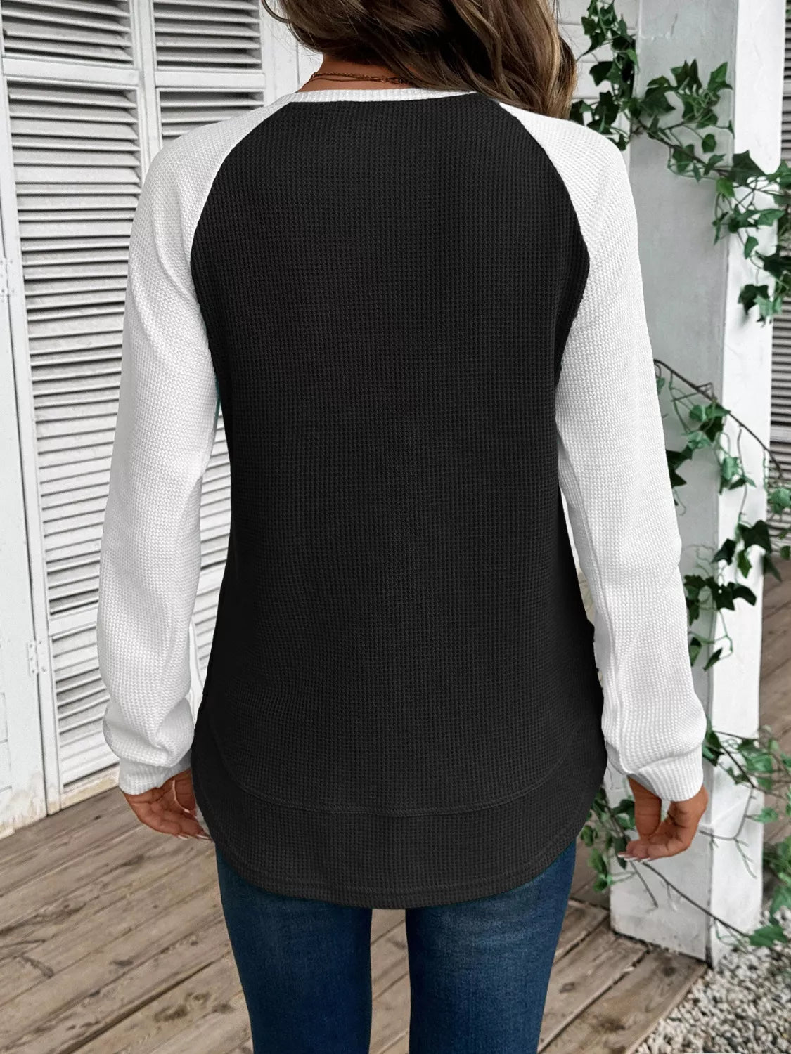 Waffle Knit Raglan Sleeve T-Shirt OutfitFlow