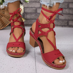 Peep Toe Block Heels Sandals Red OutfitFlow