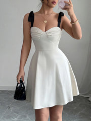 Sweetheart Neck Tie Shoulder Dress OutfitFlow