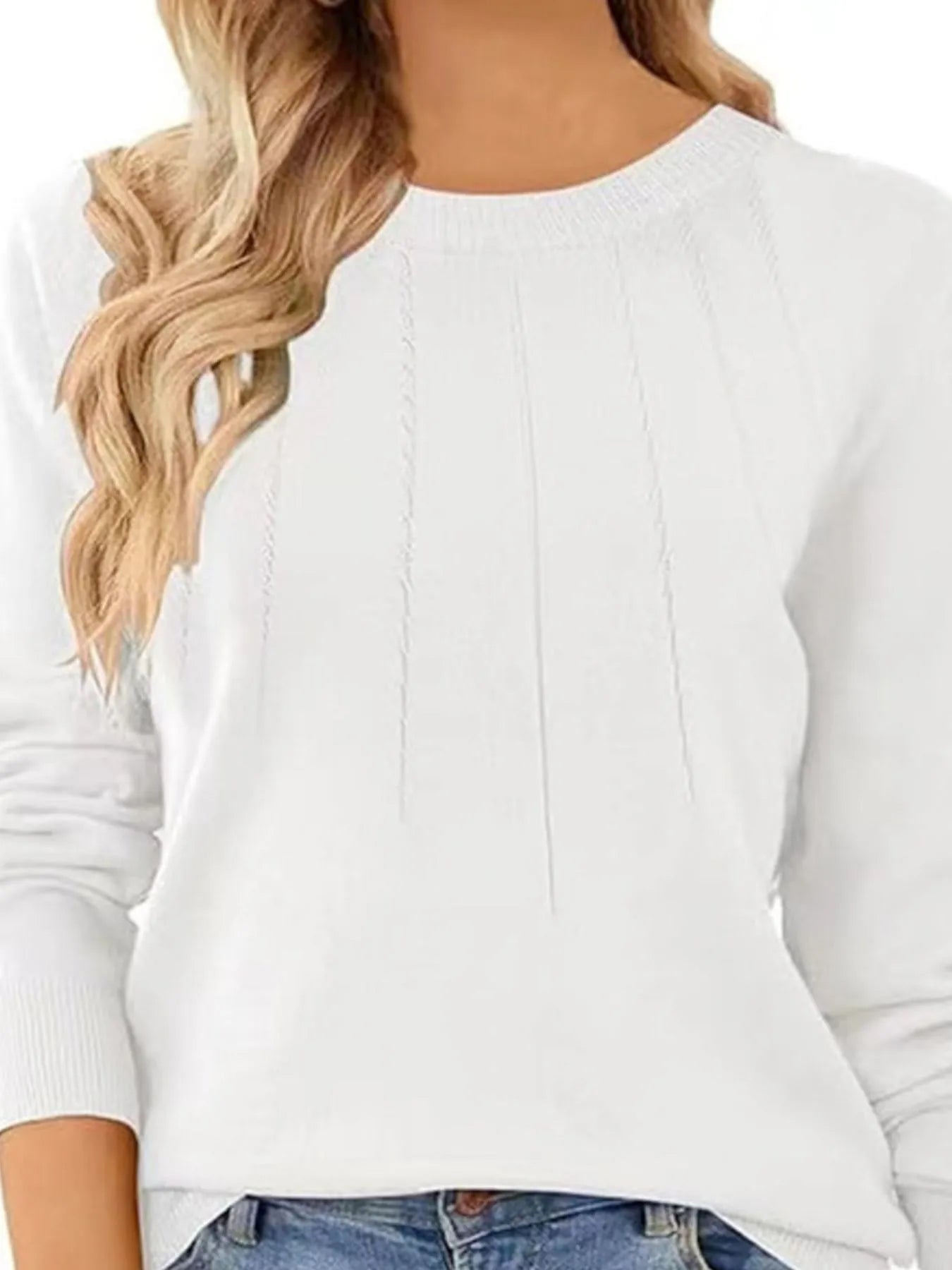 Ribbed Hem Long Sleeve Sweater OutfitFlow