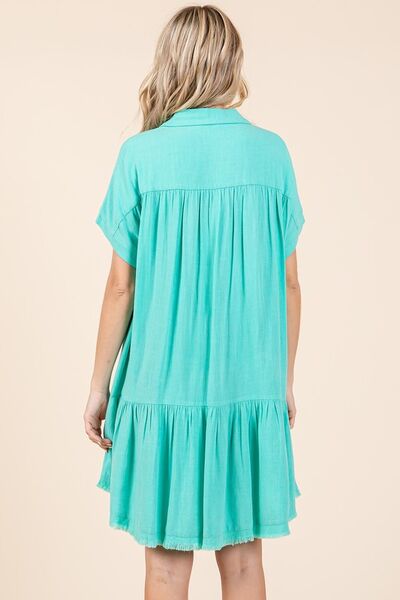 Mittoshop Linen Blend Button Down Shirt Mini Dress OutfitFlow