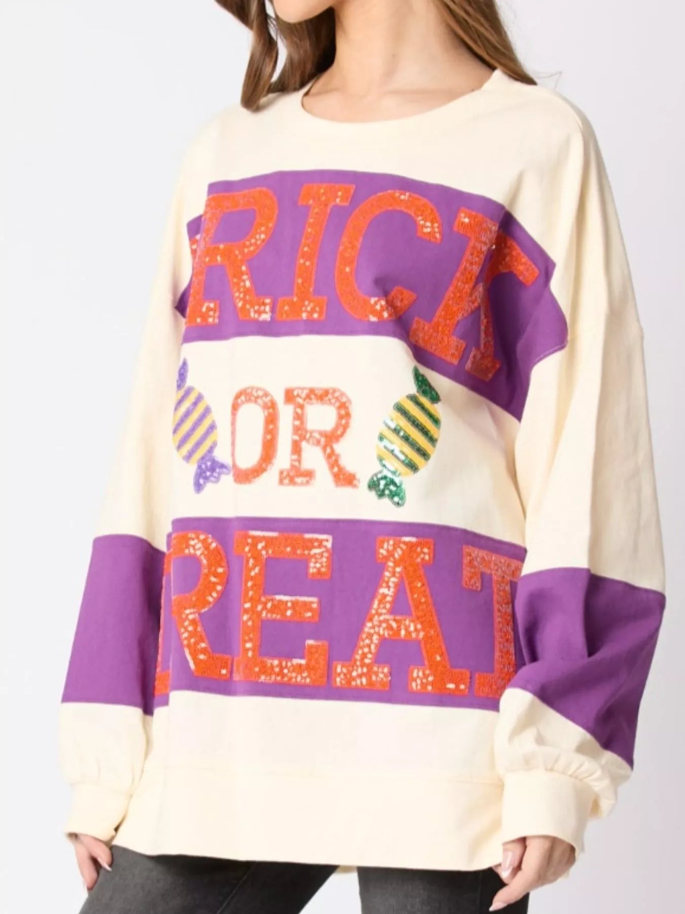Halloween Trick Or Treat Sequin Sweatshirt OutfitFlow