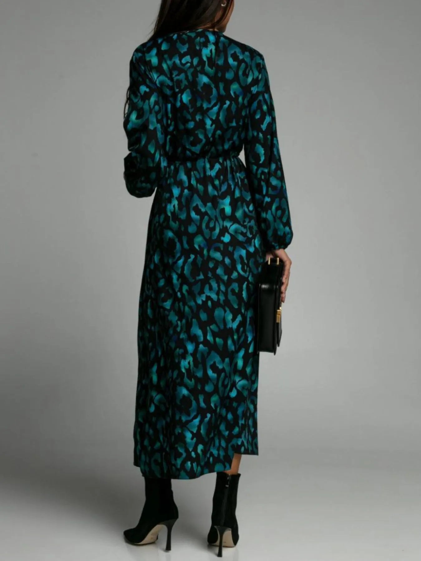 Printed Surplice Long Sleeve Midi Dress OutfitFlow