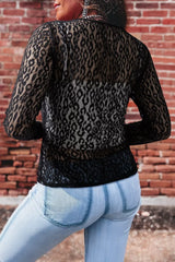 Leopard Pattern Sheer Mesh Long Sleeve Top OutfitFlow