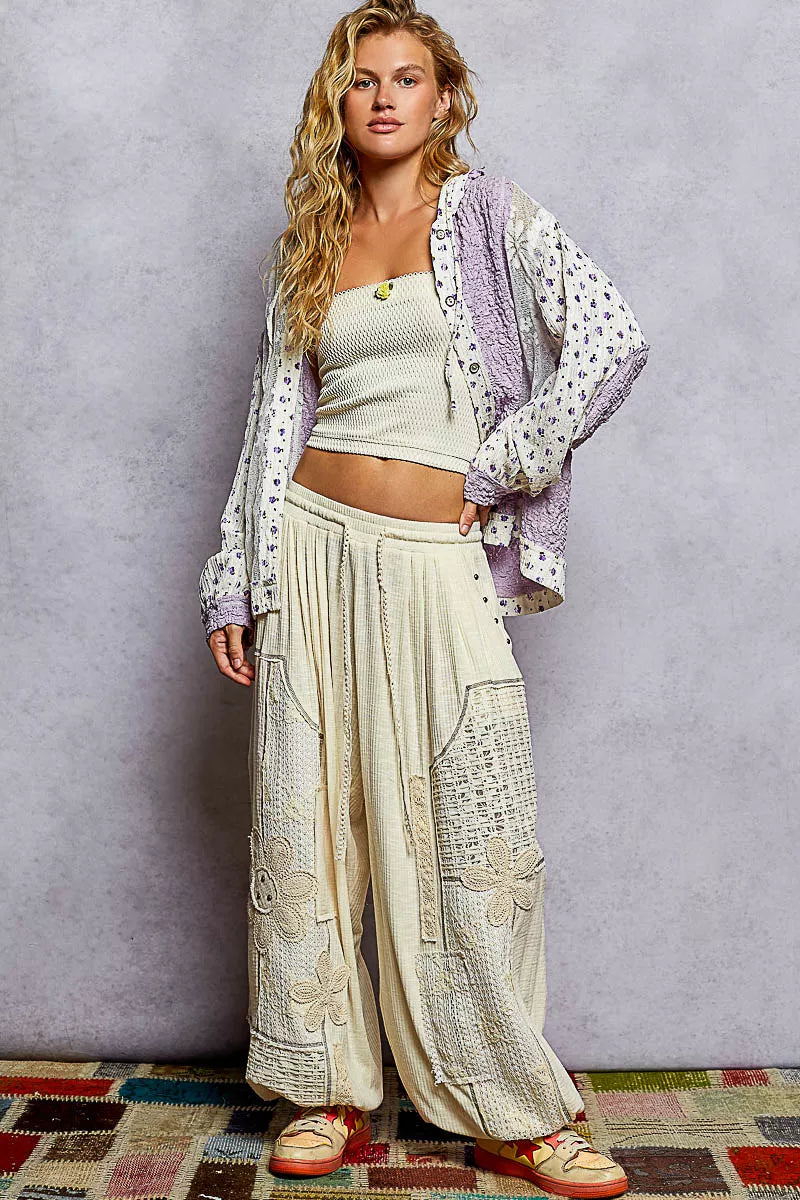 POL Floral Balloon Sleeve Hooded Lace Jacket with Stitch Detail OutfitFlow