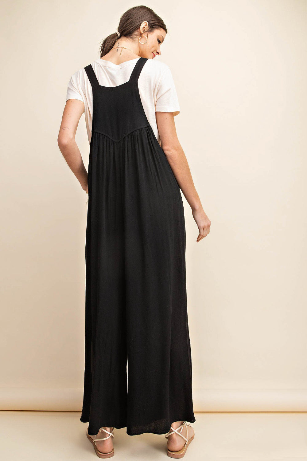 Outfit Flow - Kori America Full Size Sleeveless Ruched Wide Leg Overalls